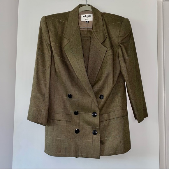 Vintage Kasper for A.S.L. Brown Suit Set Blazer Jacket and Matching Skirt - Picture 1 of 13